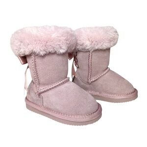 Lamo | Audrey Shearling Fur Lined Tall Booties Blush Pink Lace Up Bow Tie Winter